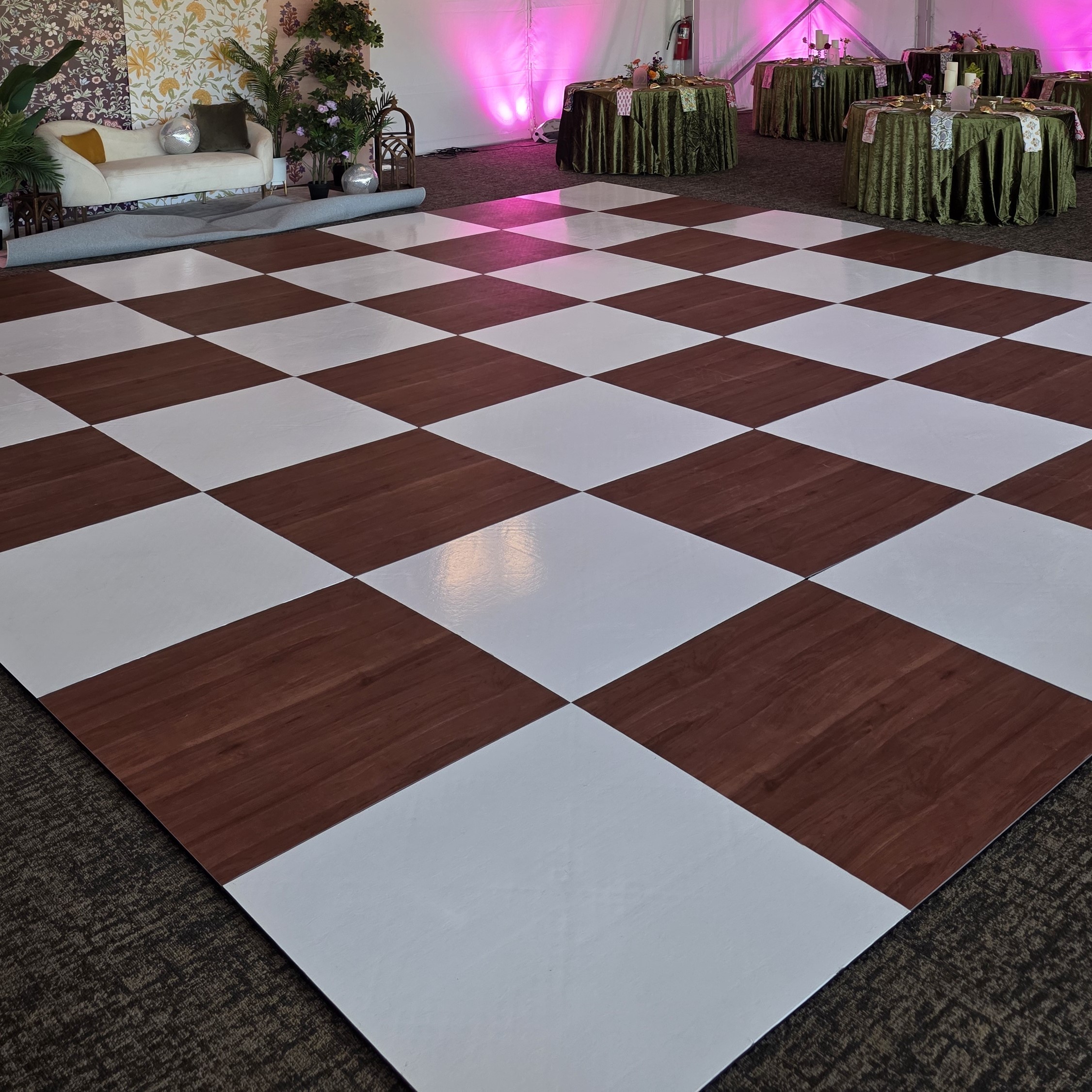Brown Dark Maple Wood and White Checkered Panel Dancefloor 1